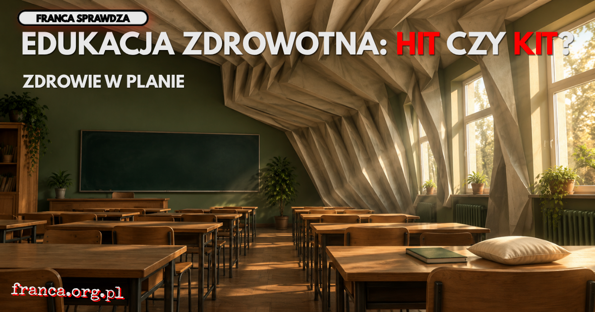 Pusta sala lekcyjna ze ścianą i sufitem składającymi się jak harmonijka oraz poduszką na jednej z ławek.