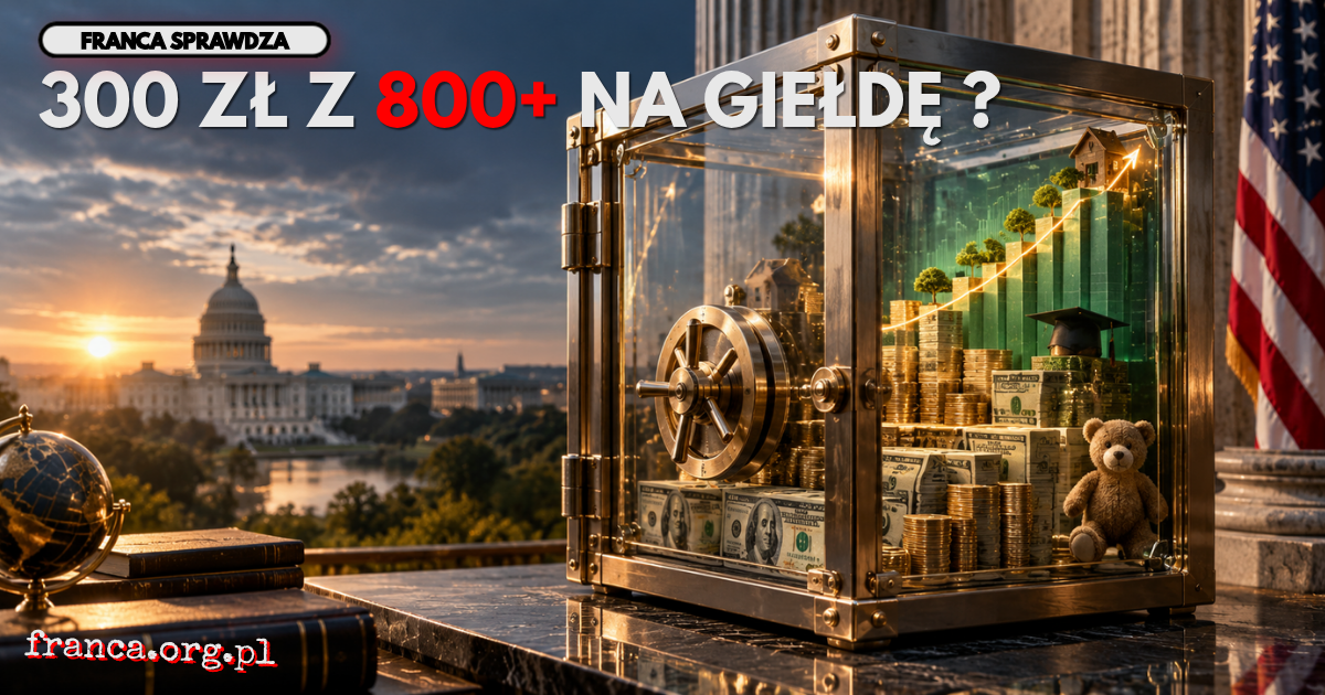 Przezroczysty monumentalny sejf z pieniędzmi przeobrażającymi się wewnątrz w przestrzenną krzywą wzrostu jako metafora kapitału inwestowanego dla dziecka przez wiele lat.