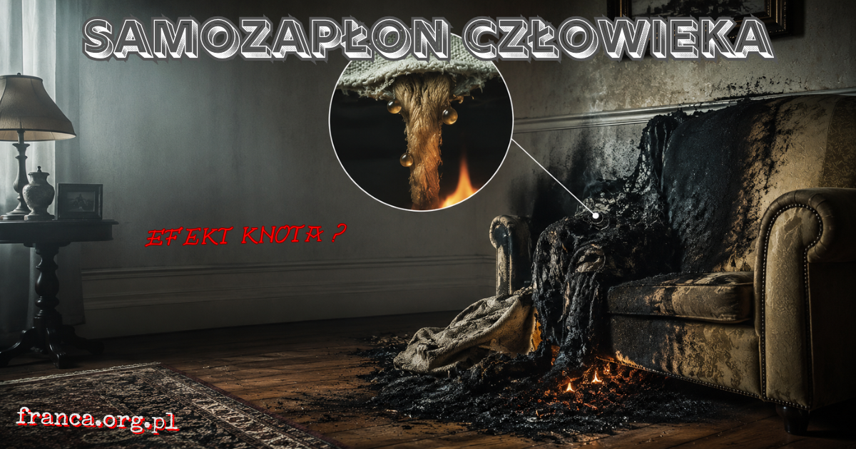 Zwęglony fotel w prawie nienaruszonym salonie pali się lokalnie jak świeca, a nad nim widać wąski ślad sadzy.