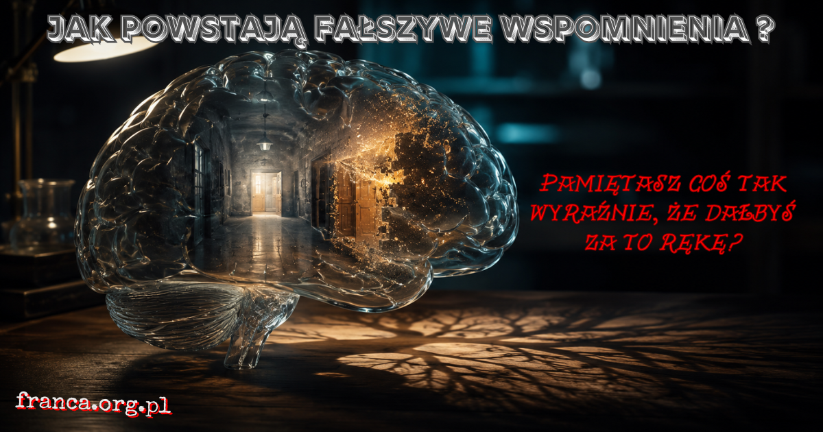 Surrealistyczna realistyczna ilustracja przedstawiająca pamięć jako archiwum, w którym część szuflad zmienia zawartość podczas otwierania.