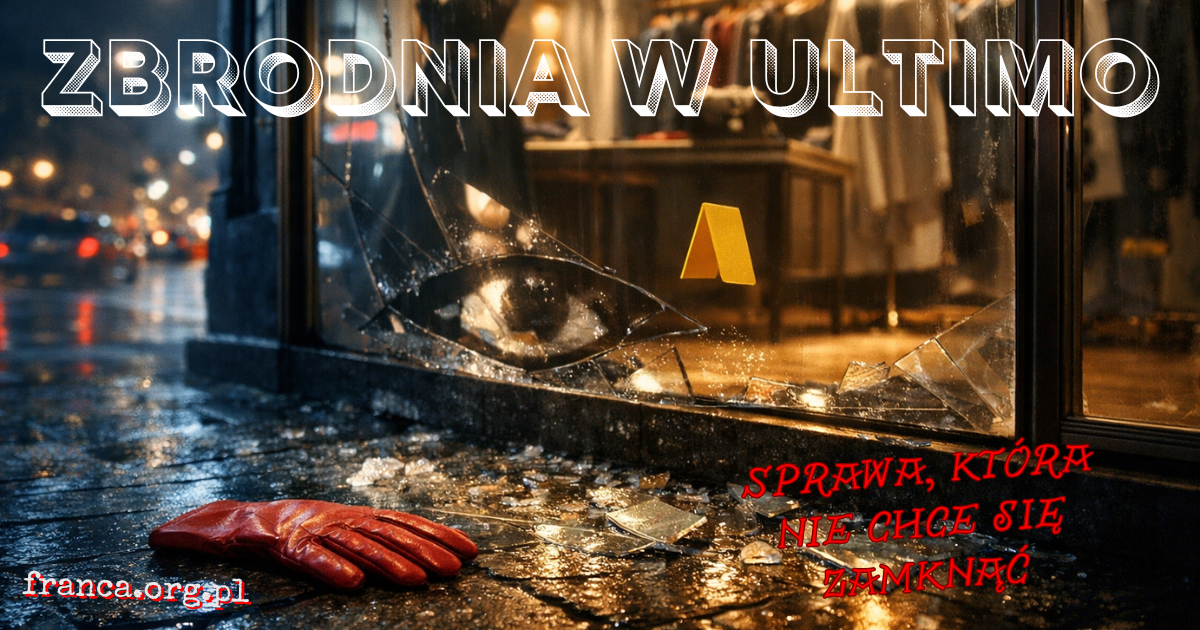 Ilustracja do artykułu o zbrodni w butiku Ultimo, pokazująca atmosferę warszawskiej sprawy z lat 90., napięcie wokół wyroku i powrót pytań po publikacji nowej książki.